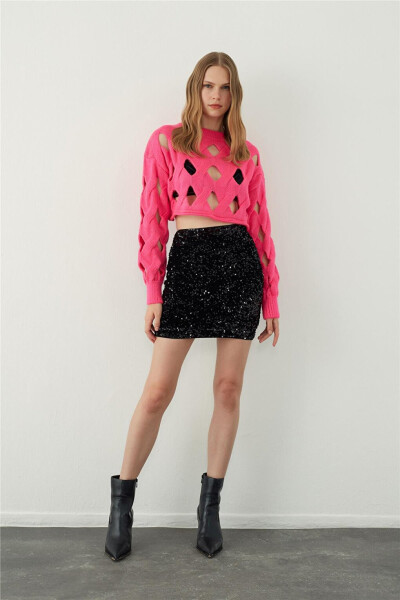 Fuchsia Oversized Holey Knit Crop Sweater - 16