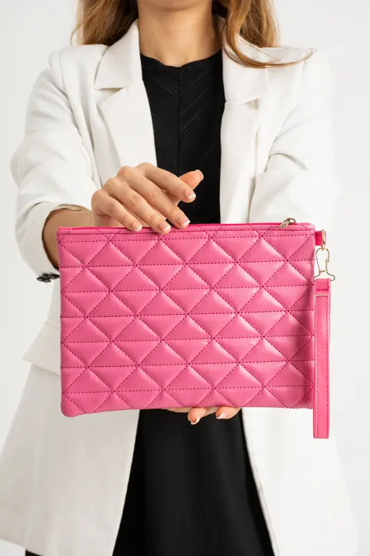 Fuchsia Patterned Portfolio Clutch Bag 25x19 Cm-Fuchsia - 2