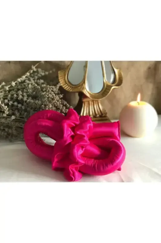 Fuchsia Pink Heatless Hair Curler Hair Sausage Satin Scrunchie Set-Fuchsia - FASHIONSBUTIK