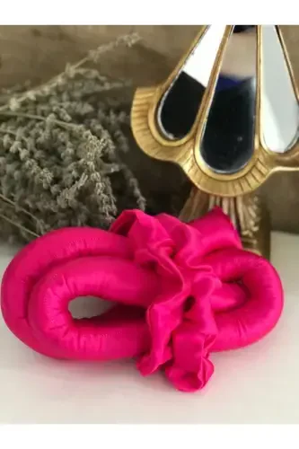 Fuchsia Pink Heatless Hair Curler Hair Sausage Satin Scrunchie Set-Fuchsia - 2