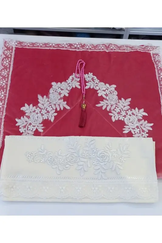 Fuchsia Velvet Prayer Rug Bundle Set-fuchsia - 2