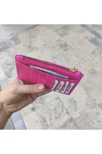 Fuchsia Women's Croco Pattern Cardholder Wallet-Fuchsia - ILKNURBUTIK (1)