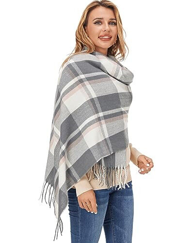 Fuinloth Ayollar uchun Katta Plaid Sharf Moda Uzun Roʻmol Oʻrash Qish uchun Issiq Yengil - 4