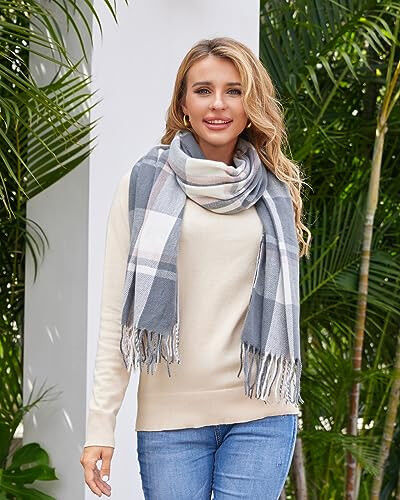Fuinloth Ayollar uchun Katta Plaid Sharf Moda Uzun Roʻmol Oʻrash Qish uchun Issiq Yengil - 5