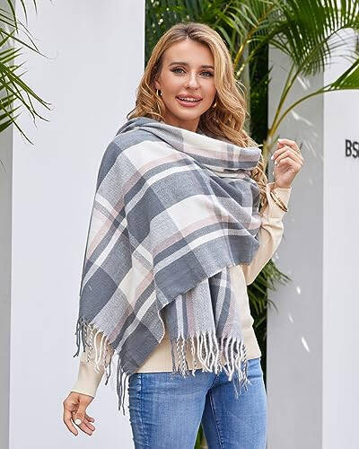 Fuinloth Ayollar uchun Katta Plaid Sharf Moda Uzun Roʻmol Oʻrash Qish uchun Issiq Yengil - 6