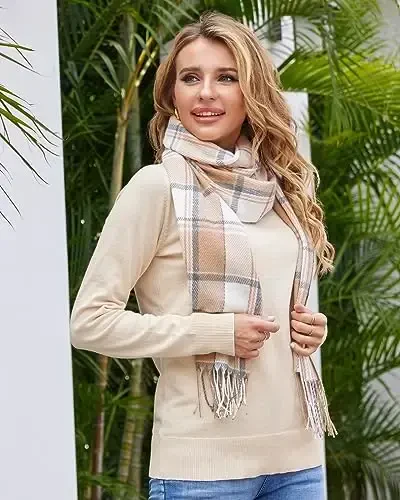 Fuinloth Ayollarining Katta Katakli Sharfi Moda Uzun Ro'mol Qish uchun Issiq Yengil - 5