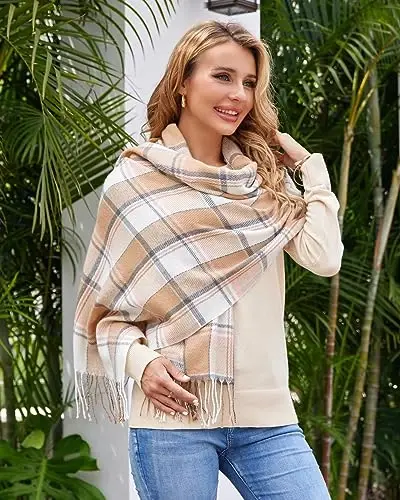 Fuinloth Ayollarining Katta Katakli Sharfi Moda Uzun Ro'mol Qish uchun Issiq Yengil - 6