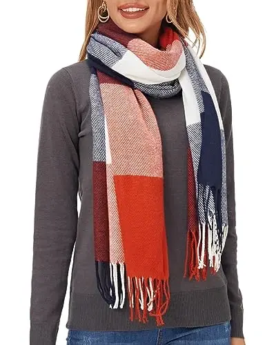 Fuinloth Women's Large Plaid Scarf Fashion Long Shawl Wrap for Winter Warm Lightweight - 1