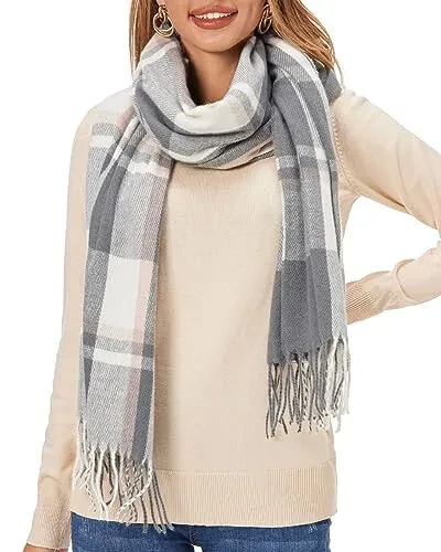 Fuinloth Women's Large Plaid Scarf Fashion Long Shawl Wrap for Winter Warm Lightweight 