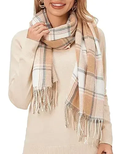 Fuinloth Women's Large Plaid Scarf Fashion Long Shawl Wrap for Winter Warm Lightweight 