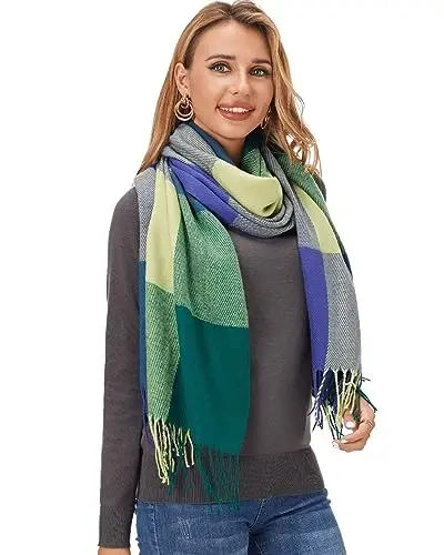 Fuinloth Women's Large Plaid Scarf Fashion Long Shawl Wrap for Winter Warm Lightweight - MODAZONE (1)