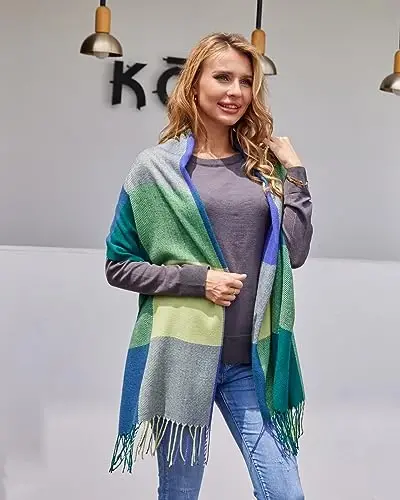 Fuinloth Women's Large Plaid Scarf Fashion Long Shawl Wrap for Winter Warm Lightweight - 6