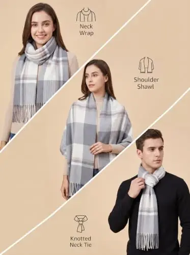 Fuinloth Women's Large Plaid Scarf Fashion Long Shawl Wrap for Winter Warm Lightweight - 3