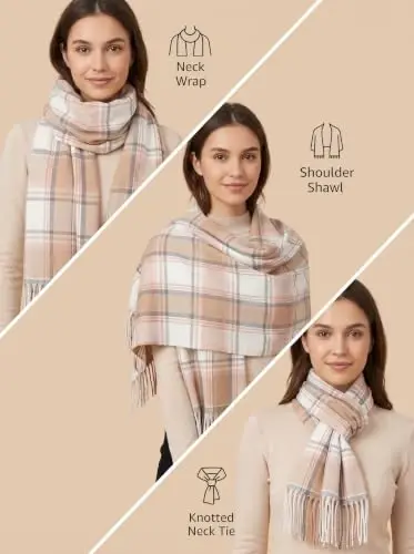 Fuinloth Women's Large Plaid Scarf Fashion Long Shawl Wrap for Winter Warm Lightweight - 3