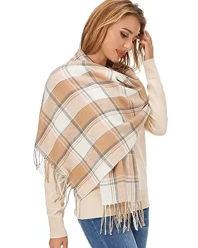 Fuinloth Women's Large Plaid Scarf Fashion Long Shawl Wrap for Winter Warm Lightweight - MODAZONE (1)