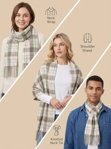 Fuinloth Women's Large Plaid Scarf Fashion Long Shawl Wrap for Winter Warm Lightweight - 3