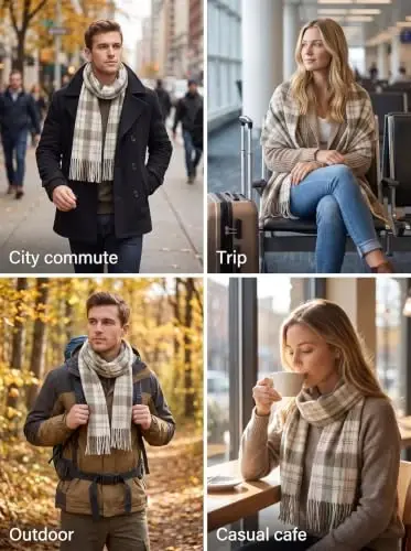 Fuinloth Women's Large Plaid Scarf Fashion Long Shawl Wrap for Winter Warm Lightweight - 4