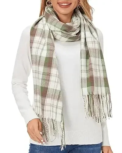 Fuinloth Women's Large Plaid Scarf Fashion Long Shawl Wrap for Winter Warm Lightweight - 1