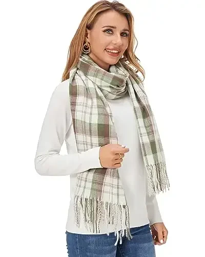 Fuinloth Women's Large Plaid Scarf Fashion Long Shawl Wrap for Winter Warm Lightweight - 2