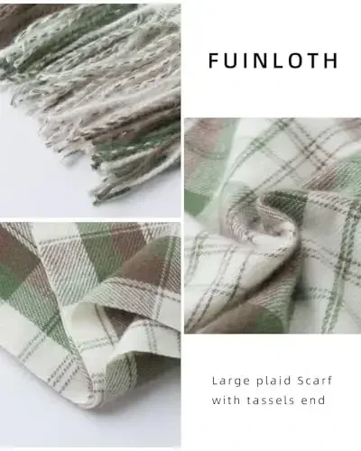 Fuinloth Women's Large Plaid Scarf Fashion Long Shawl Wrap for Winter Warm Lightweight - 3