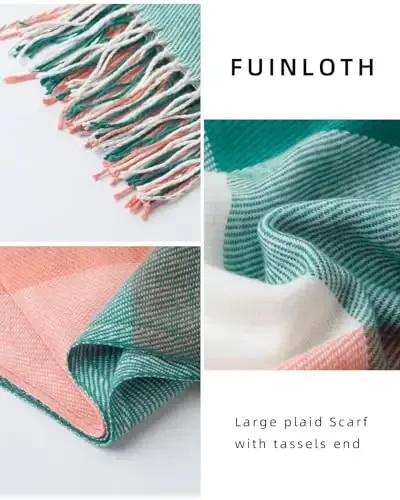 Fuinloth Women's Large Plaid Scarf Fashion Long Shawl Wrap for Winter Warm Lightweight - 3