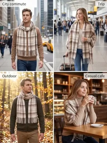 Fuinloth Women's Large Plaid Scarf Fashion Long Shawl Wrap for Winter Warm Lightweight - 4