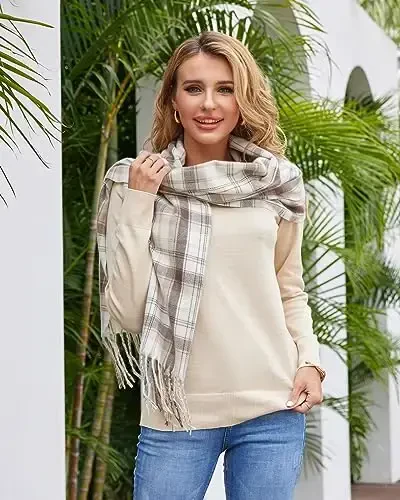 Fuinloth Women's Large Plaid Scarf Fashion Long Shawl Wrap for Winter Warm Lightweight - 5
