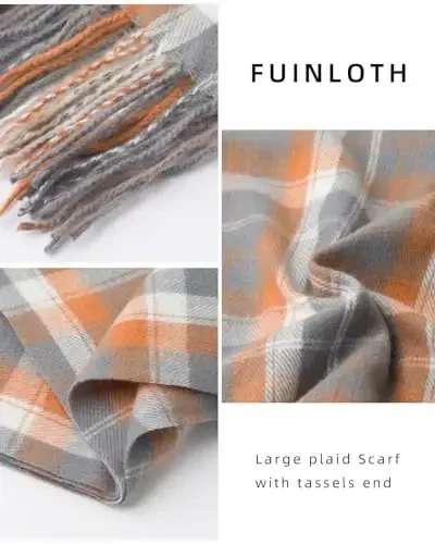 Fuinloth Women's Large Plaid Scarf Fashion Long Shawl Wrap for Winter Warm Lightweight - 3