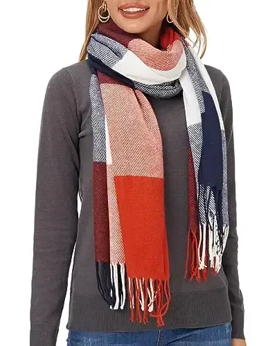 Fuinloth Women's Large Plaid Scarf Fashion Long Shawl Wrap for Winter Warm Lightweight 