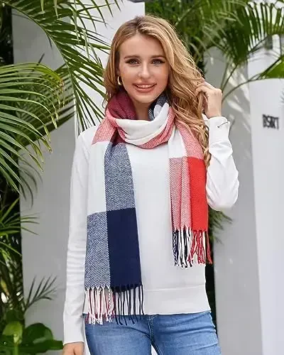Fuinloth Women's Large Plaid Scarf Fashion Long Shawl Wrap for Winter Warm Lightweight - 6