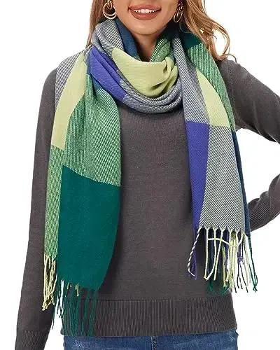 Fuinloth Women's Large Plaid Scarf Fashion Long Shawl Wrap for Winter Warm Lightweight - 1