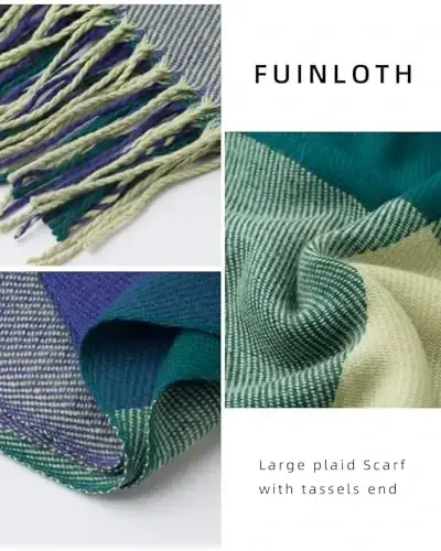 Fuinloth Women's Large Plaid Scarf Fashion Long Shawl Wrap for Winter Warm Lightweight - 3