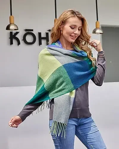 Fuinloth Women's Large Plaid Scarf Fashion Long Shawl Wrap for Winter Warm Lightweight - 5