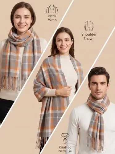 Fuinloth Женский Большой Плед Шарф Модный Длинный Платок для Зимнего Тепла Легкий - 3