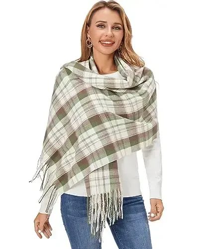 Fuinloth Женский Большой Плед Шарф Модный Длинный Платок Обертывание для Зимы Теплый Легкий - 4