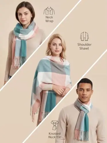 Fuinloth Женский Большой Плед Шарф Модный Длинный Платок Обёртывание для Зимы Теплый Легкий - 3