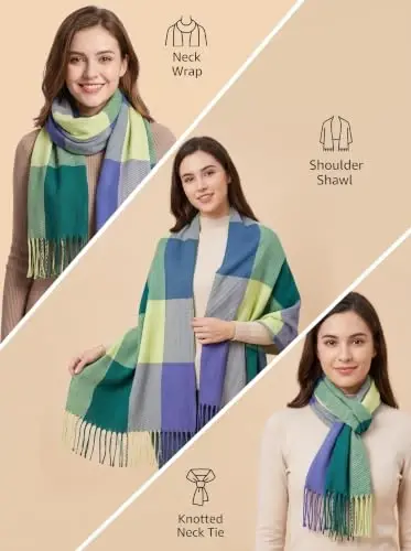 Fuinloth Женский Большой Шарф в Клетку Модный Длинный Платок для Зимнего Тепла Легкий - 3