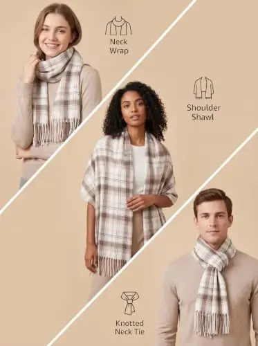 Fuinloth Женский Большой Шарф в Клетку Модный Длинный Шарф-Шаль для Зимы Теплый Легкий - 3