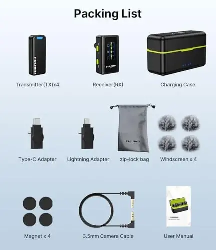 FULAIM Wireless Lavalier Microphone System, Lavalier Lapel Mic with 54H Battery Life Charging Case for DSLR Cameras/iPhone/Android/Live Streaming - 7