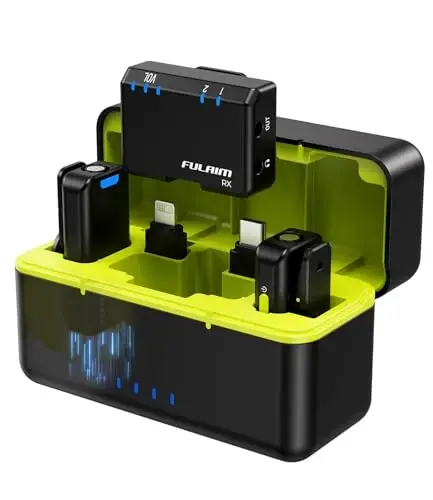 FULAIM Wireless Lavalier Microphone System, Lavalier Lapel Mic with 54H Battery Life Charging Case for DSLR Cameras/iPhone/Android/Live Streaming - 1