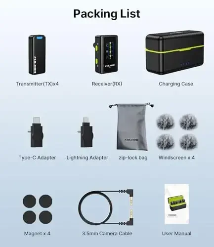 FULAIM Wireless Lavalier Microphone System, Lavalier Lapel Mic with 54H Battery Life Charging Case for DSLR Cameras/iPhone/Android/Live Streaming - 7