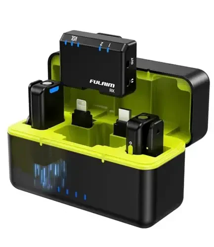 FULAIM Wireless Lavalier Microphone System, Lavalier Lapel Mic with 54H Battery Life Charging Case for DSLR Cameras/iPhone/Android/Live Streaming - FULAIM