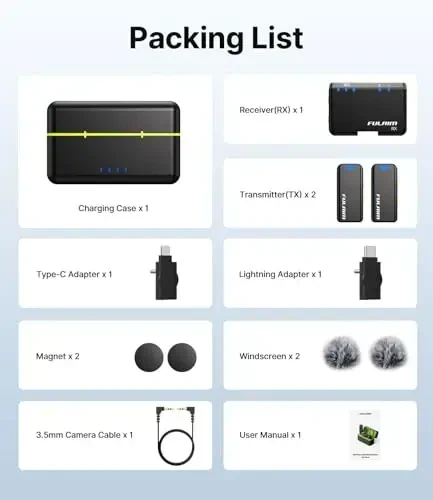 FULAIM Wireless Lavalier Microphone System, Lavalier Lapel Mic with 54H Battery Life Charging Case for DSLR Cameras/iPhone/Android/Live Streaming - 6