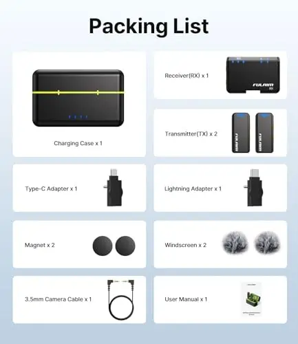 FULAIM Wireless Lavalier Microphone System, Lavalier Lapel Mic with 54H Battery Life Charging Case for DSLR Cameras/iPhone/Android/Live Streaming - 6