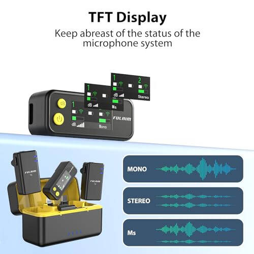 FULAIM X5M Kablosuz Yakalı Mikrofon Sistemi, DSLR Kameralar/iPhone/Android/Canlı Yayın için 18 Saat Pil Ömrü Şarj Kılıfı ile Yakalı Mikrofon - 5