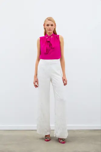 Fularlı Kolsuz Bluz - Fuşya-FUŞYA - 6