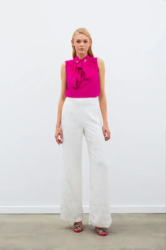 Fularlı Kolsuz Bluz - Fuşya-FUŞYA - 6