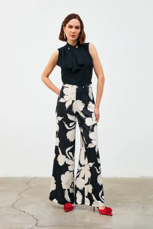 Fularlı Kolsuz Bluz - Siyah-SİYAH - 5