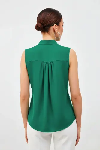 Fularlı Kolsuz Bluz - Yeşil-Yeşil - 5