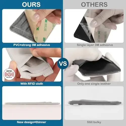 Fulgamo 2-пакетный кошелек для телефона, кожаный держатель для карт телефона с клейкой лентой, карман для кредитных карт для задней части чехла для телефона iPhone и Android - белый, серый - 3
